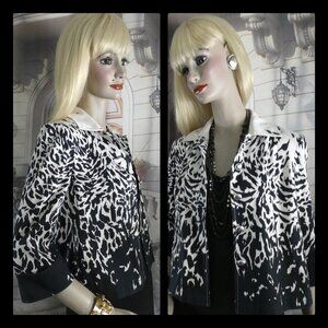 St. John Collection Blazer Size 8 97% Cotton Black White Design 95% Silk Lining